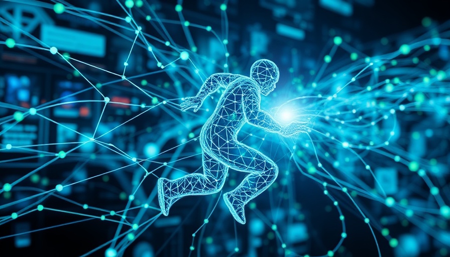 Digital illustration of human motion AI with abstract elements.