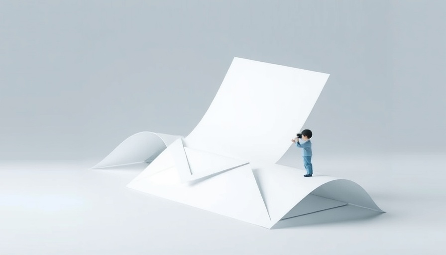 Minimalist digital-themed documents flowing into envelope illustration