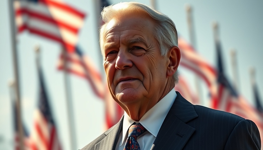 Elderly man with American flags, representing AI czar concept, sunny day.
