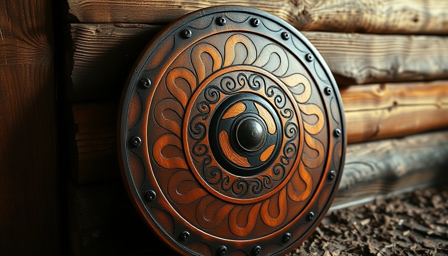 Intelligent Oracle intricate Viking shield design macro shot.