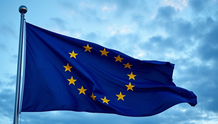European Union flag with digital circuit patterns symbolizing AI disinformation.
