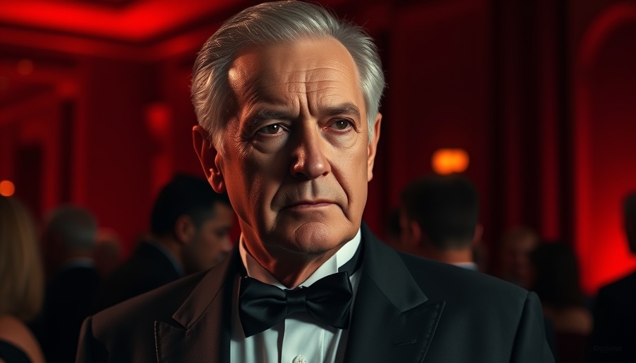 Distinguished older man in tuxedo at formal event, media dynamics observed.