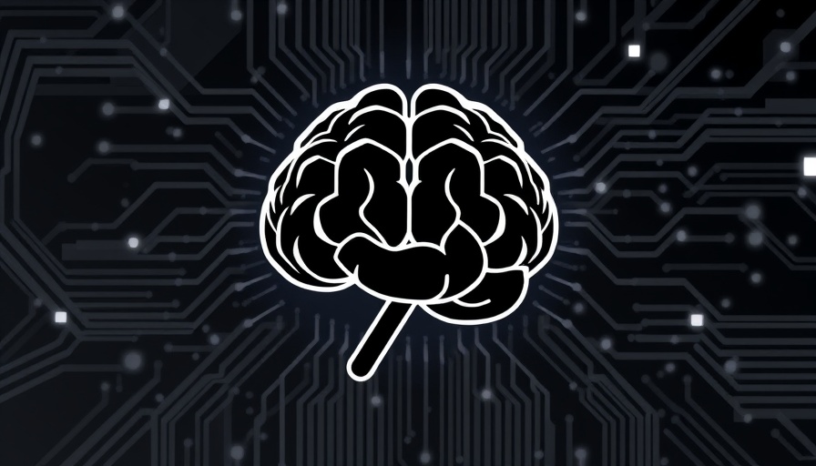 AI development trends logo featuring a digital brain with tech elements