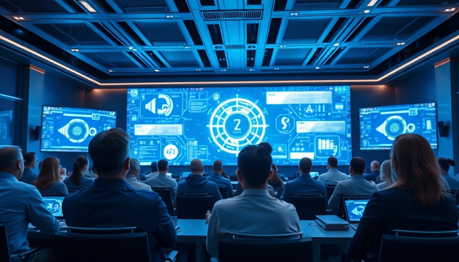 Futuristic AI program induction session with holographic screens.