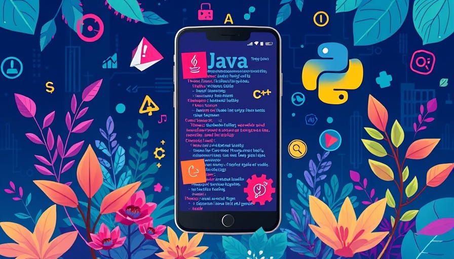 Java programming tutorials graphic with coding symbols and text.