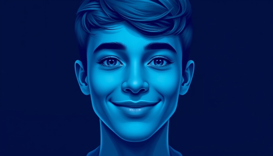 Minimalist digital portrait of smiling man, blue tones.