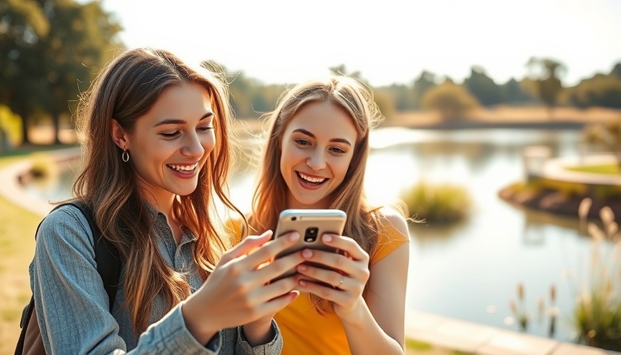 Two women using smartphone outdoors with TikTok beauty filters