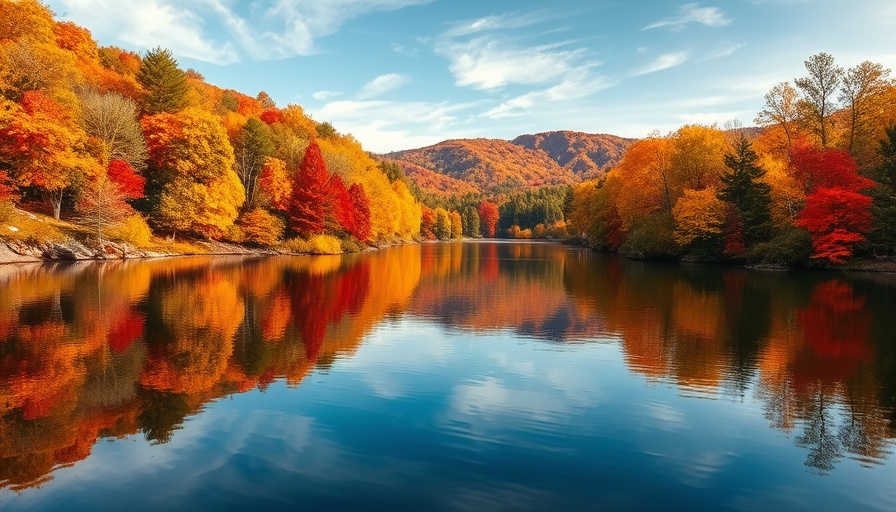 Serene autumn lake in Mississippi with vibrant foliage.