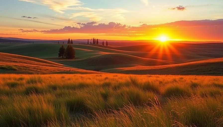 Montana RV living with sunset over grassy fields