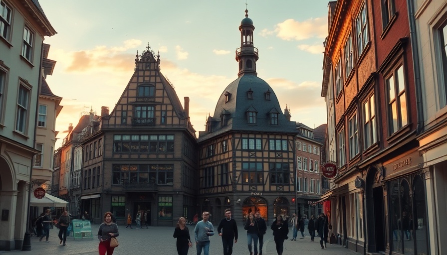 Newport attractions street view with historic buildings and sunset.