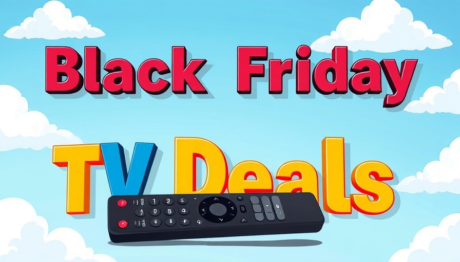 Colorful Black Friday TV deals signs with remote control.