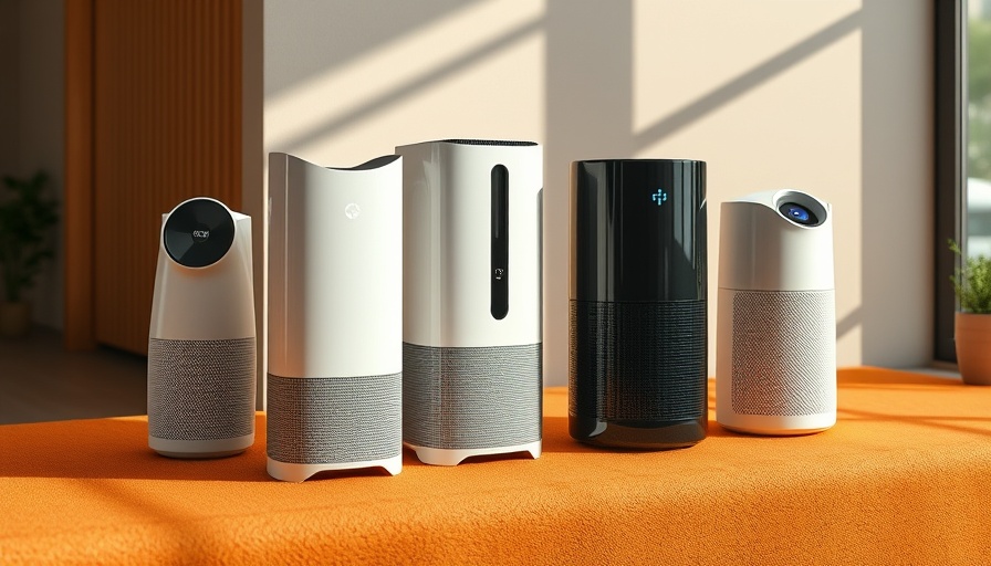 Modern air purifiers showcased on an orange background