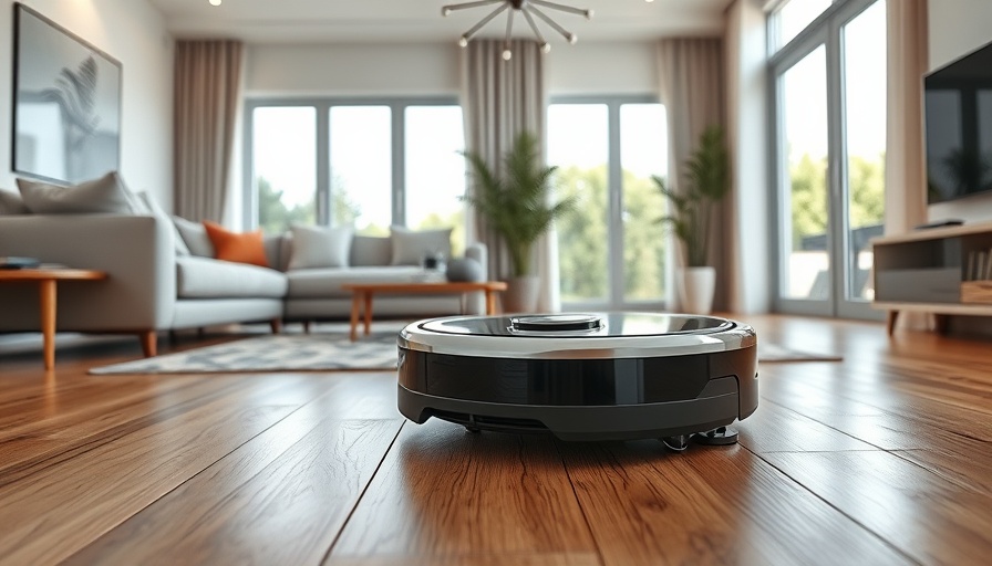 Modern robot vacuum cleaner in stylish living room, robot vacuum deals.