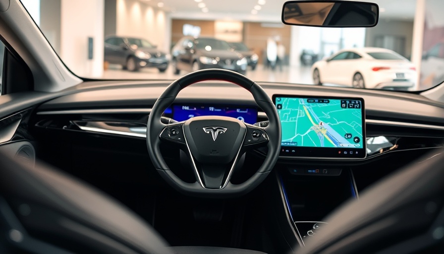 Electric car interior displaying navigation; modern AI interface