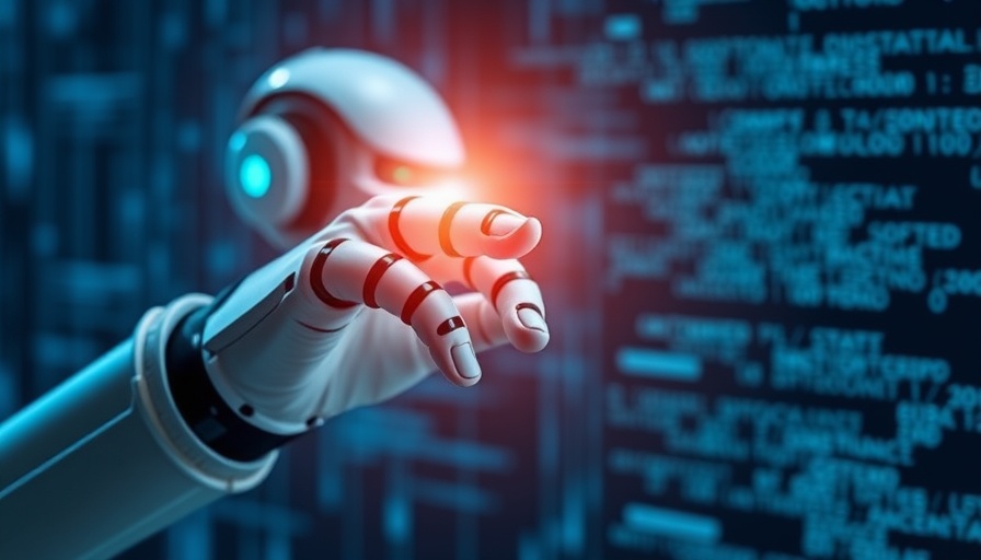 Futuristic AI investment theme with robot and human hands.