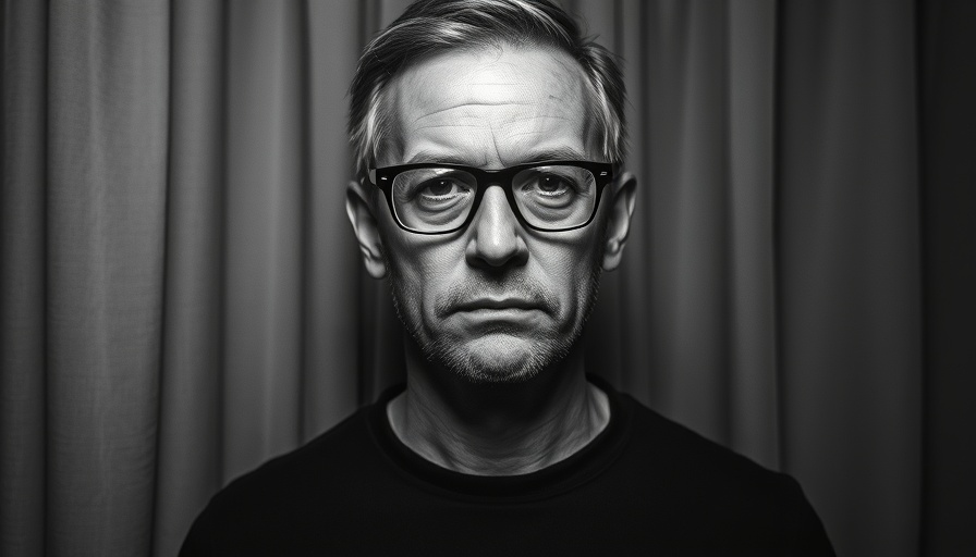 Monochrome portrait suggesting AI disinformation theme