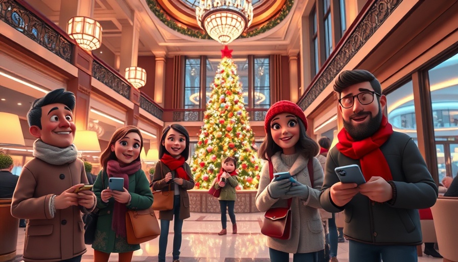Festive animated hotel lobby, ideal for Airbnb holiday ad.