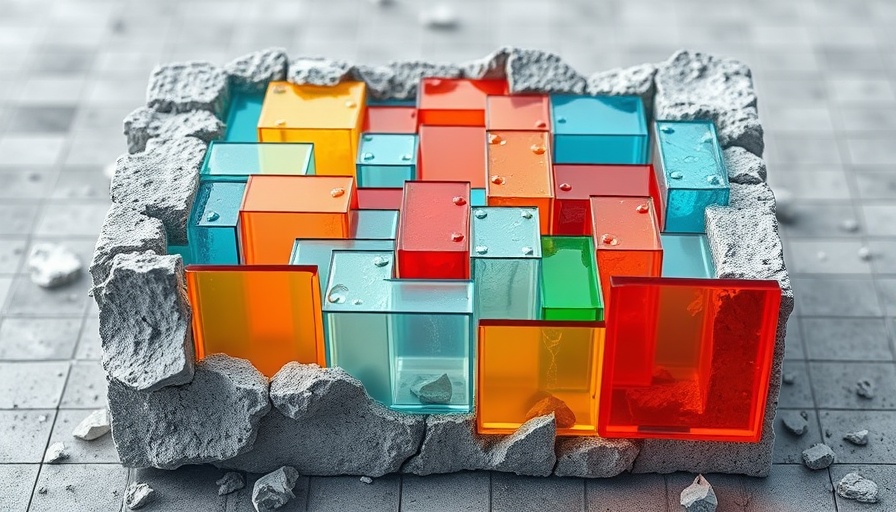AI customization concept with colorful transparent panels on rubble.