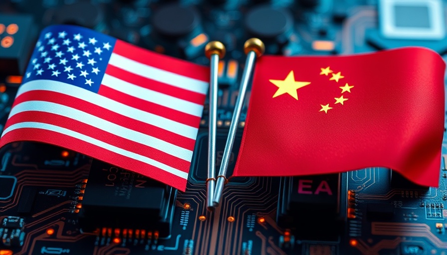 AI competition depicted with flags and circuit board.