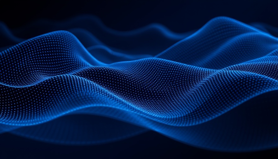 Abstract digital wave representing AI policy changes, navy blue theme.
