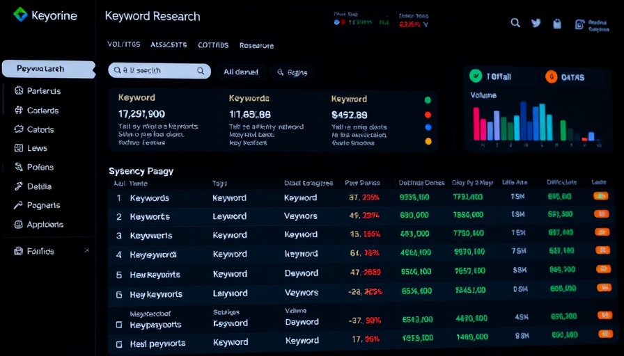 Keyword research dashboard with detailed data visualization.