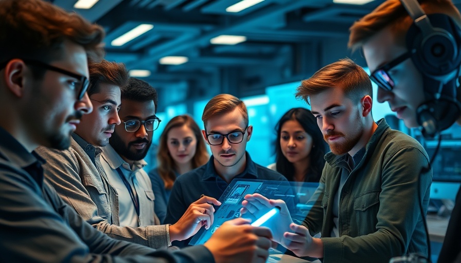 Futuristic developer skills 2025 with diverse team in tech workspace.