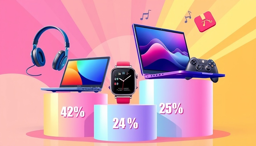 Black Friday tech deals illustration with various gadgets.
