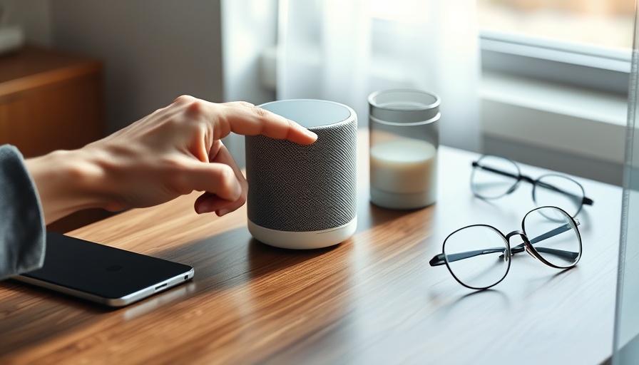 Minimalist smart speaker tech deal setup on wooden surface.