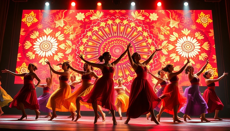 Colorful dancers performing with vibrant stage lighting.