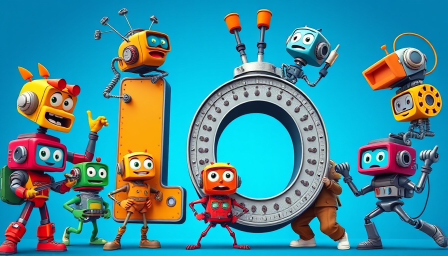 Colorful cartoon interaction with mechanical number, dynamic scene.