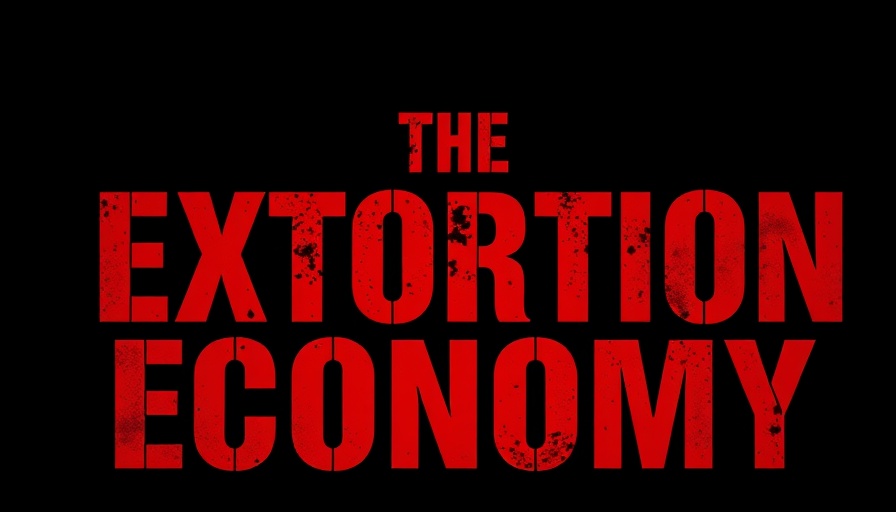 Bold typography 'The Extortion Economy', investigative theme.