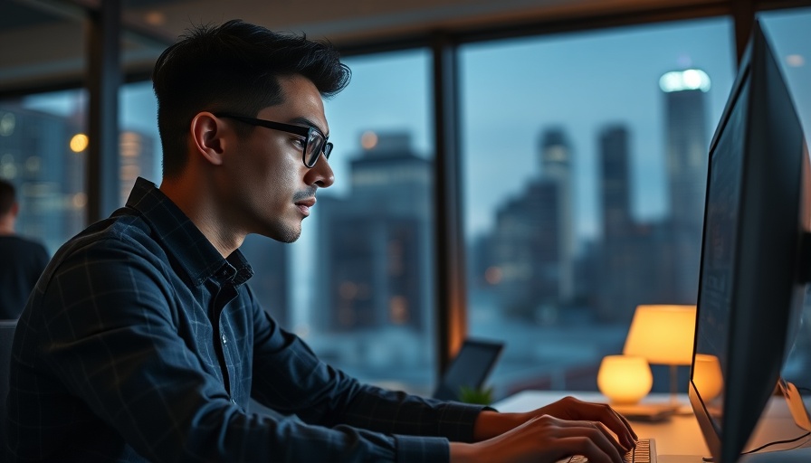 IT productivity: person working intently on computer at night.