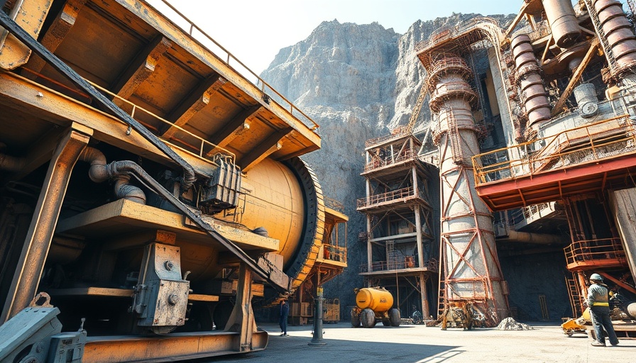 Industrial mining equipment under vibrant lighting, mining project management.