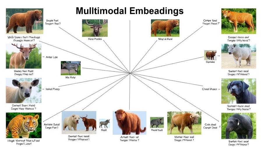 Multimodal Embeddings diagram with animals and text labels.