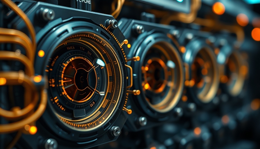 Intricate optical processor with golden wiring close-up