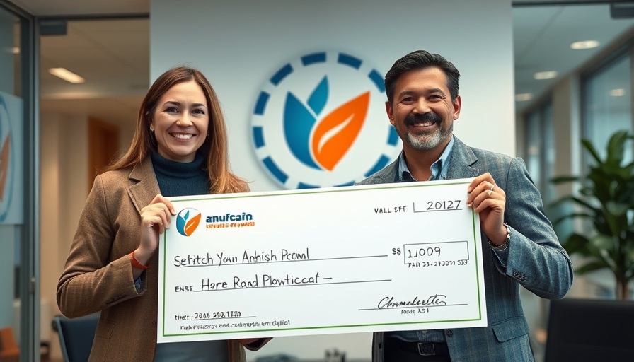 Dealer acquisition donation presentation with large check.