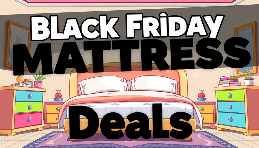 Colorful Black Friday mattress deals bedroom scene.