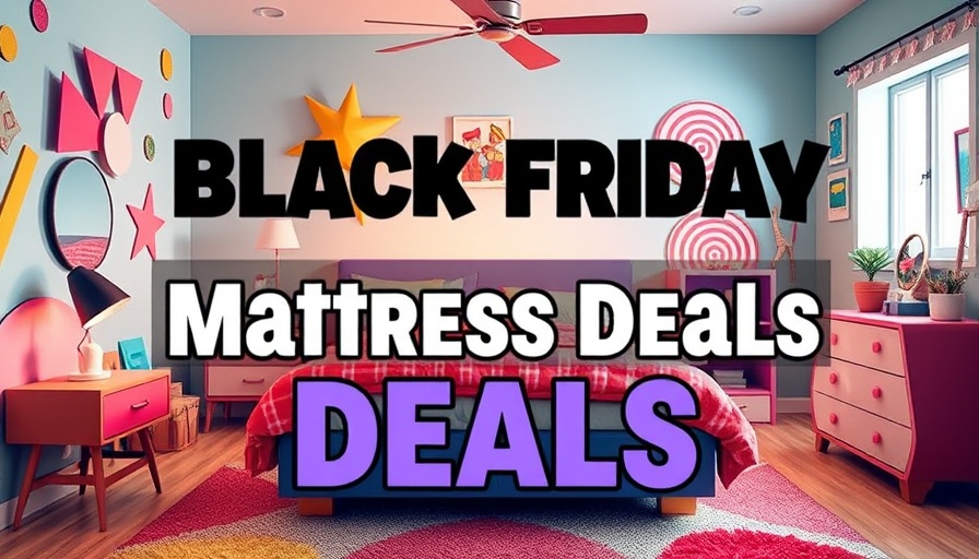 Playful bedroom scene with Black Friday mattress deals promotion.