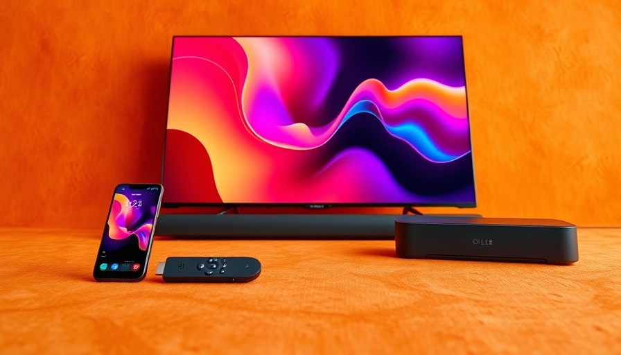 Black Friday tech deals showcase with modern gadgets on an orange background.