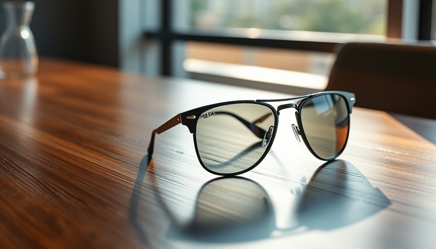 Stylish Meta Ray-Bans on wooden table with sunlight.