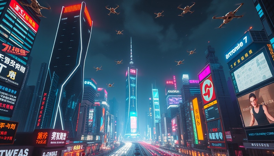 Futuristic cityscape with generative AI technology.