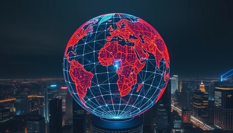 Shopify Sphere Activation with illuminated world map in cityscape.
