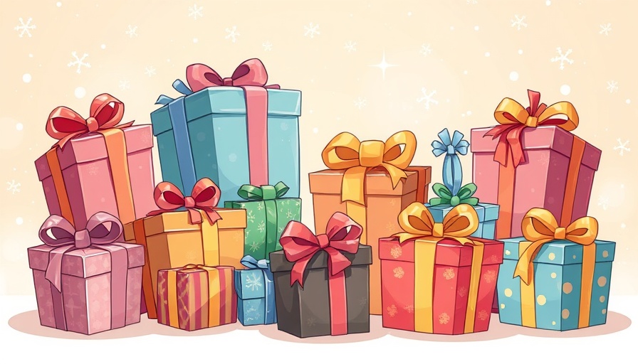 Q5 marketing festive gift boxes illustration with sparkles.