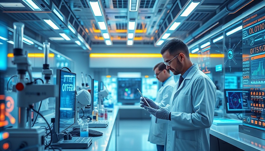 Futuristic AI nanoprinting technology in a lab setting.