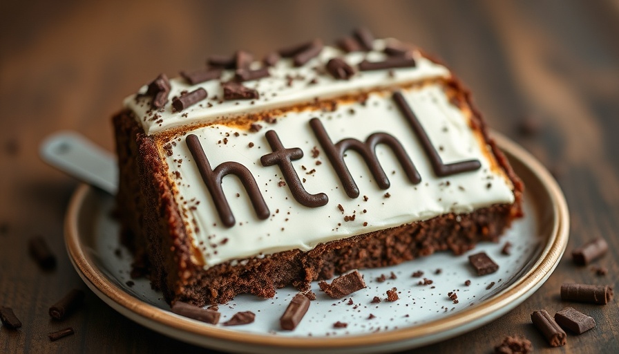 Java programming cake with HTML-themed decoration, playful design.