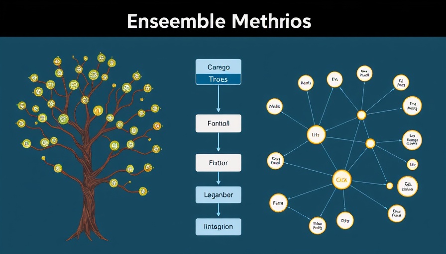 Stylized ensemble methods illustration with trees and networks.