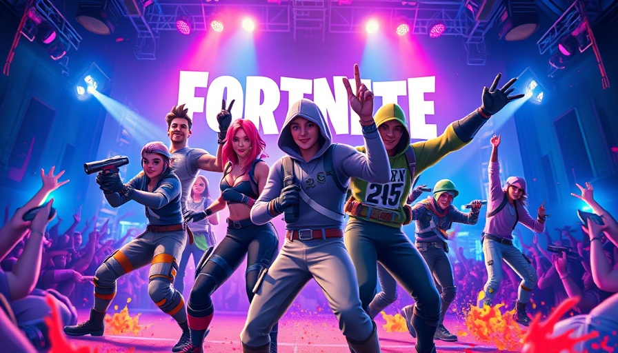 Vibrant Fortnite concert scene with colorful characters.