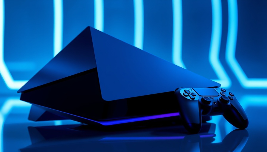 Sleek PlayStation 5 console with blue ambient glow, futuristic design.