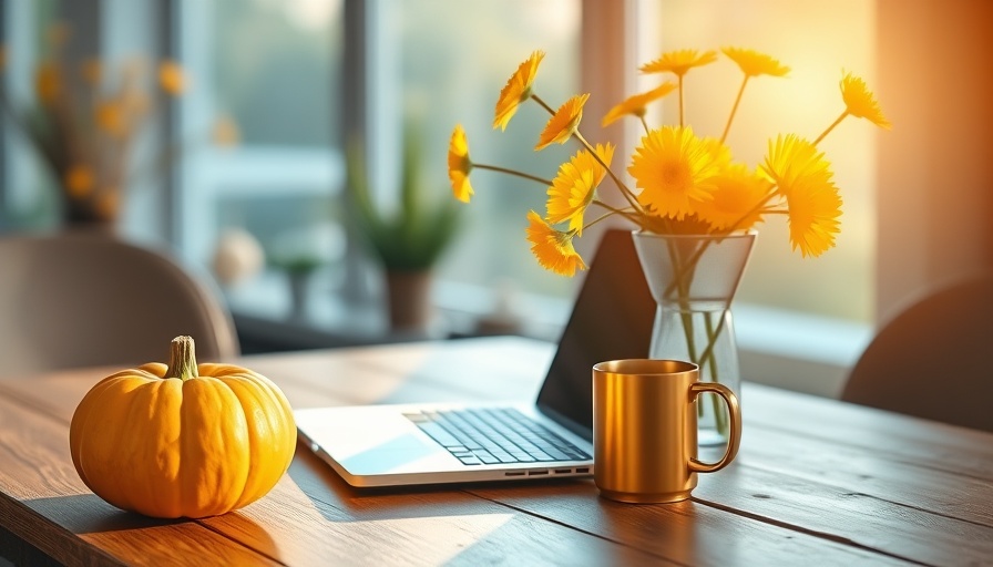 Cozy workspace with laptop and autumn decor for Black Friday Deals.