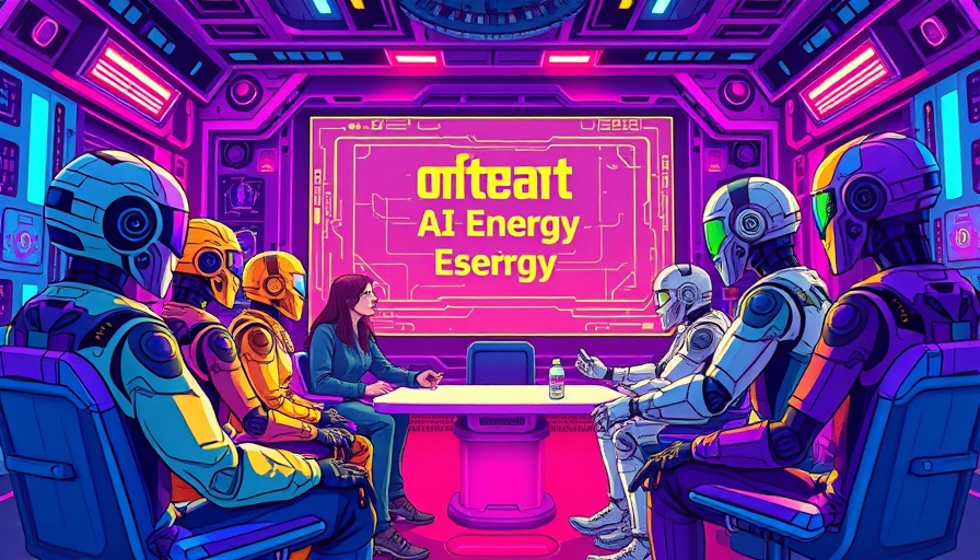 Decentralized Computing illustration with robots and people in a tech discussion.